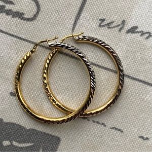10K gold tri-colour diamond cut hoop earrings
